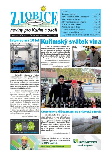 Obálka e-magazínu Zlobice – noviny pro Kuřim a okolí 12/2023