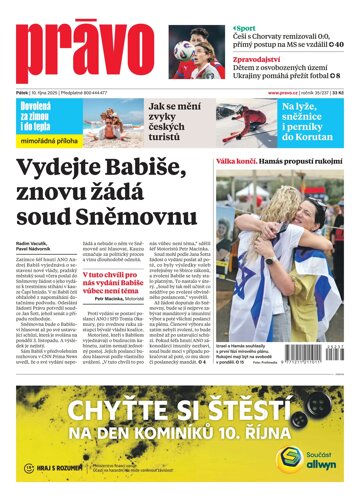 Obálka e-magazínu Deník Právo 10.10.2025