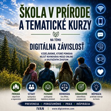 Obálka knihy Škola v prírode a tematické kurzy na tému digitálna závislosť.
