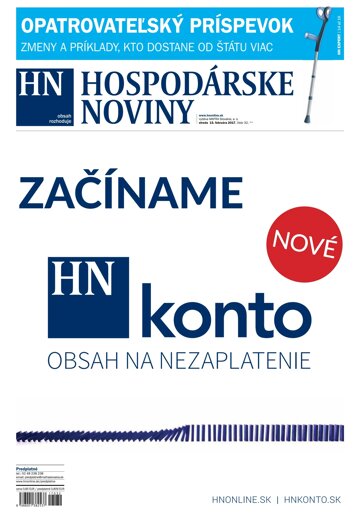 Obálka e-magazínu Hospodárske noviny 15.02.2017