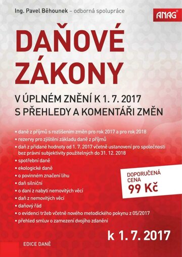 Obálka e-magazínu Daňové zákony v úplném znění k 1. 7. 2017 s přehledy a komentáři změn