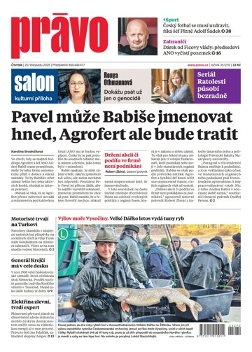 Obálka e-magazínu Deník Právo 20.11.2025