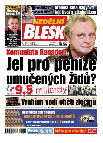 Obálka e-magazínu Nedělní Blesk 6.12.2015