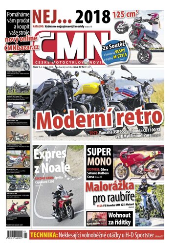 Obálka e-magazínu ČESKÉ MOTOCYKLOVÉ NOVINY 1/2018