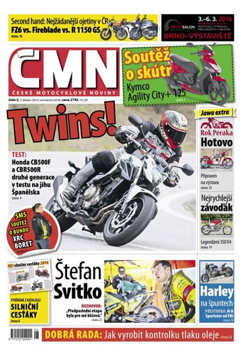 Obálka e-magazínu ČESKÉ MOTOCYKLOVÉ NOVINY 5/2016