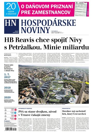 Obálka e-magazínu Hospodárske noviny 7.3.2017