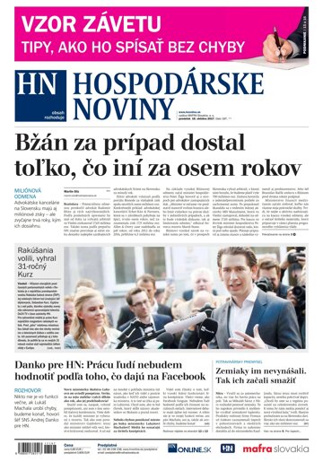 Obálka e-magazínu Hospodárske noviny 16.10.2017