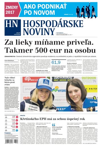 Obálka e-magazínu Hospodárske noviny 28.12.2016