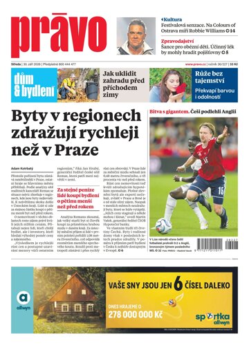Obálka e-magazínu Deník Právo 30.9.2026