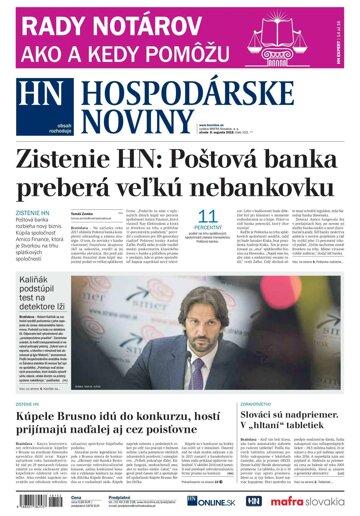Obálka e-magazínu Hospodárske noviny 08.08.2018