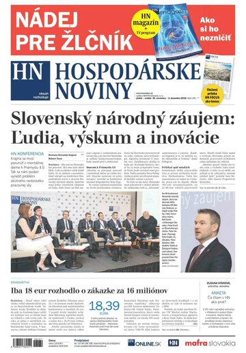 Obálka e-magazínu Hospodárske noviny 30.11.2018
