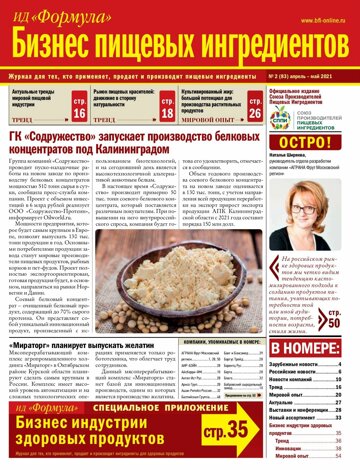 Obálka e-magazínu Бизнес Пищевых Ингредиентов 2/2021