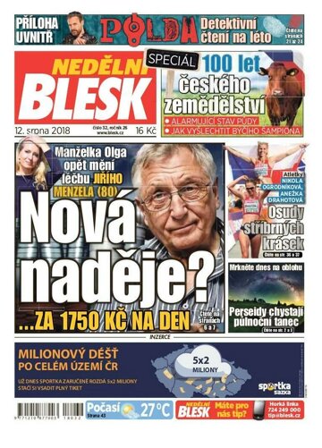 Obálka e-magazínu Nedělní Blesk 12.8.2018