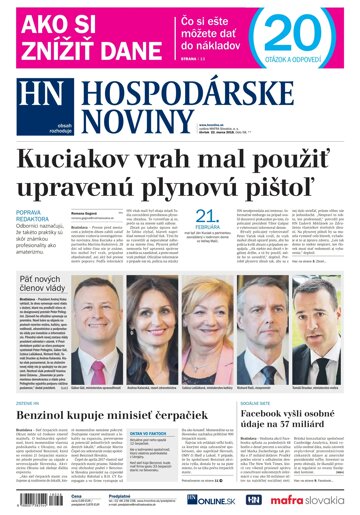 Obálka e-magazínu Hospodárske noviny 22.03.2018