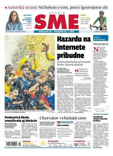 Obálka e-magazínu SME 16.7.2018