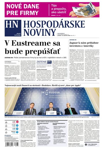 Obálka e-magazínu Hospodárske noviny 12.09.2016