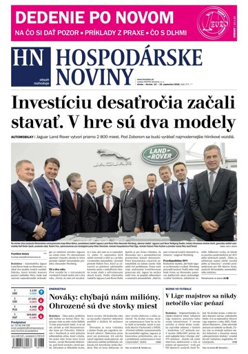 Obálka e-magazínu Hospodárske noviny 14.09.2016