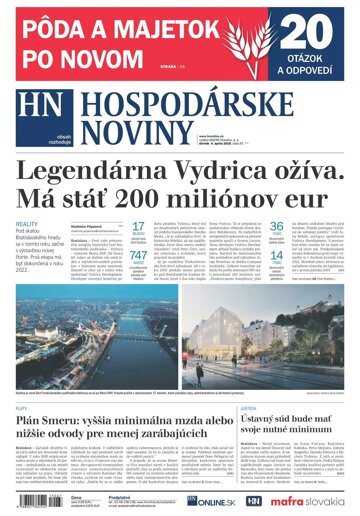 Obálka e-magazínu Hospodárske noviny 04.04.2019
