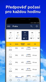 Snímek obrazovky aplikace Počasí a radar Meteocentrum