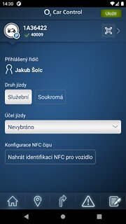 Snímek obrazovky aplikace O2 Car Control