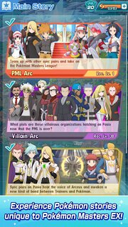 Snímek obrazovky aplikace Pokémon Masters EX