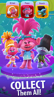 Snímek obrazovky aplikace DreamWorks Trolls Pop: Bubble Shooter & Collection