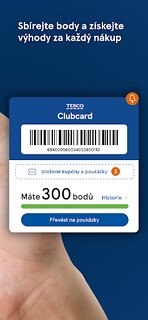 Snímek obrazovky aplikace Clubcard Tesco Czechia