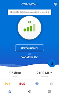 Snímek obrazovky aplikace ČTÚ-NetTest