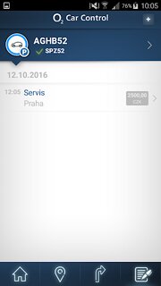 Snímek obrazovky aplikace O2 Car Control